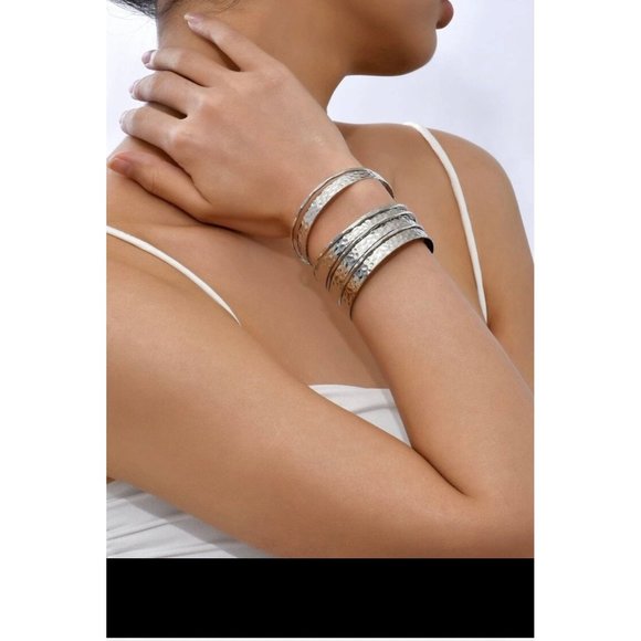 wide cuff bracelet multilayer bangles layered big armor chunky bold statement - Picture 1 of 6